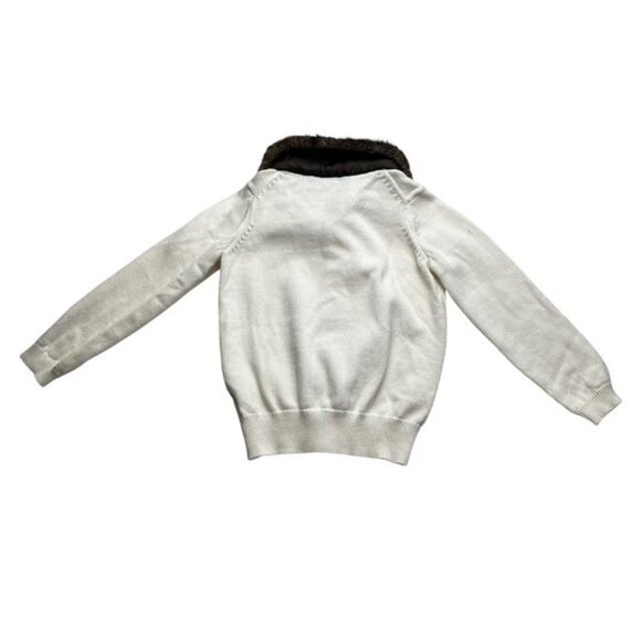 Janie and Jack Ivory Faux Fur Collar Gold Button Cardigan Size 3 Years - Picture 4 of 4
